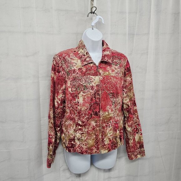 Christopher & Banks Pink Boho Corduroy Jacket Floral Embroidered Lightweight M - Picture 8 of 15